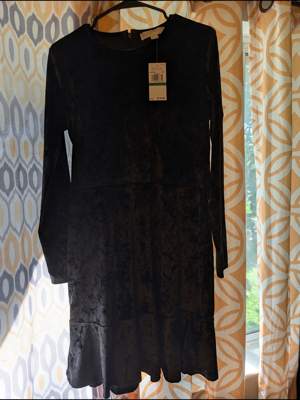 Michael Kors Black Velvet Long-Sleeve A-Line Dress